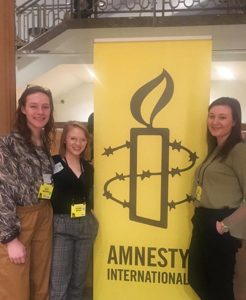 Arcadia's Amnesty International members (L-R) Olivia Grajewski ’20, secretary, Daisy Saavedra ’22 and Amara O’Connell ’19, president.