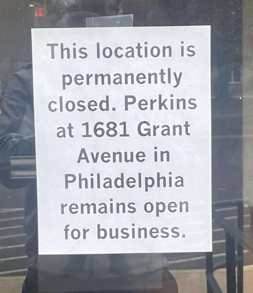 Perkins Restaurant and Bakery Warminster out of business after 40 years