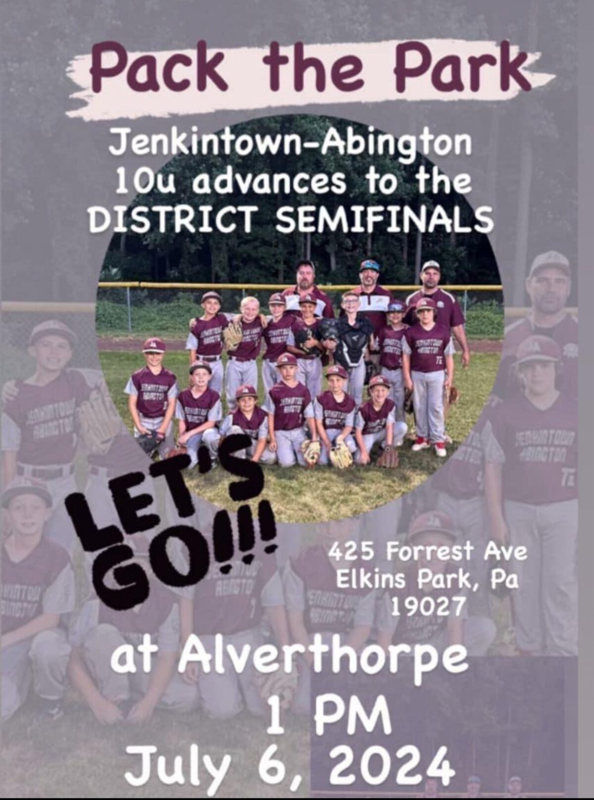 JYA 10U Little League baseball team playing in district semifinal on