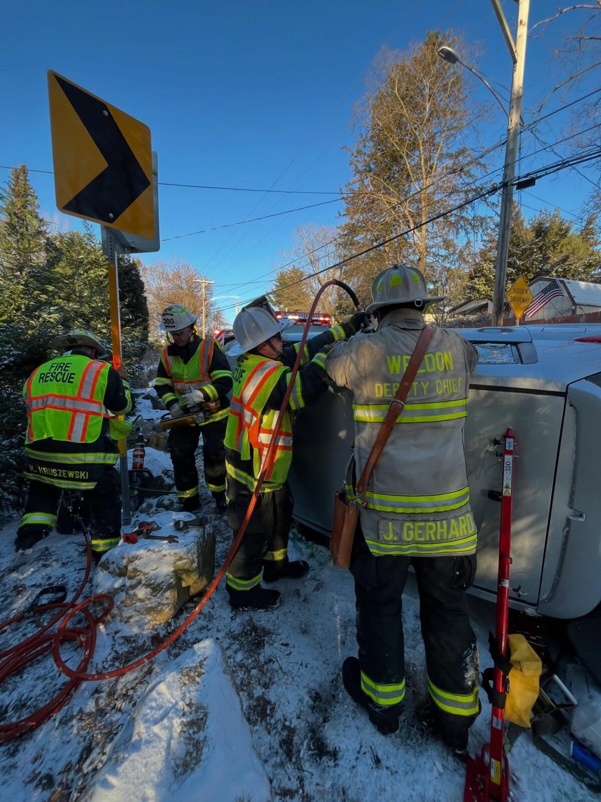 Multiple crews respond to an early morning fire after a vehicle crashed ...